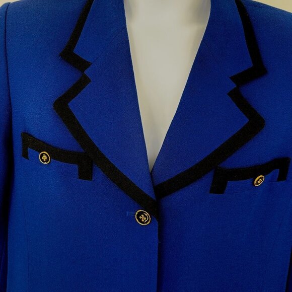 NWT VINTAGE KASPER AND COMPANY A.S.L. BLUE & BLACK WOOL BLAZER JACKET - 14 - Picture 2 of 5